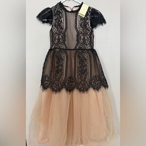 Chic Black Lace and Cream Tulle Kids Formal Dress